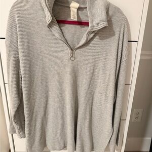 H&M Light Gray Ribbed Quarter-Zip Pullover- Medium